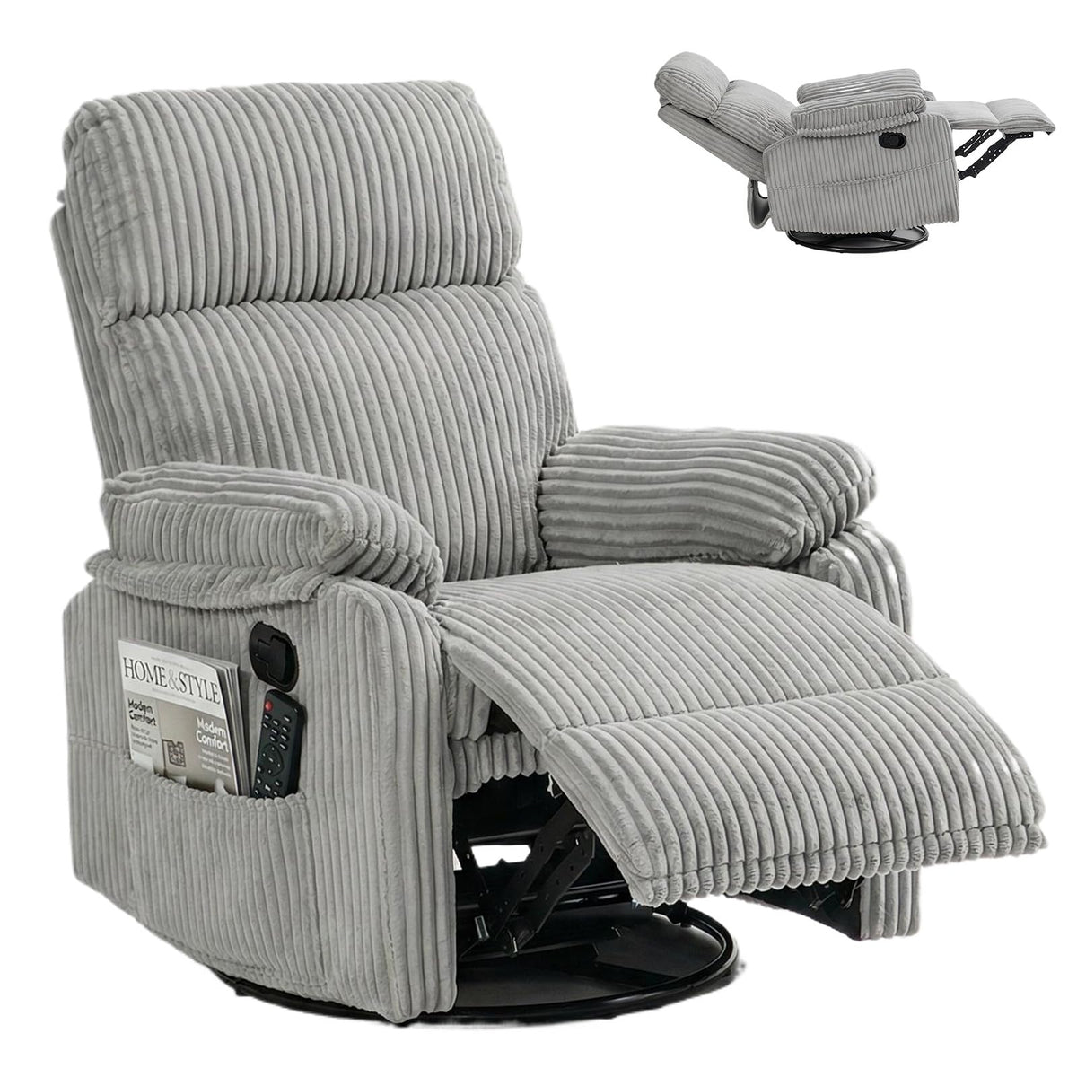 360° Swivel Rocking Corduroy Recliner V499173