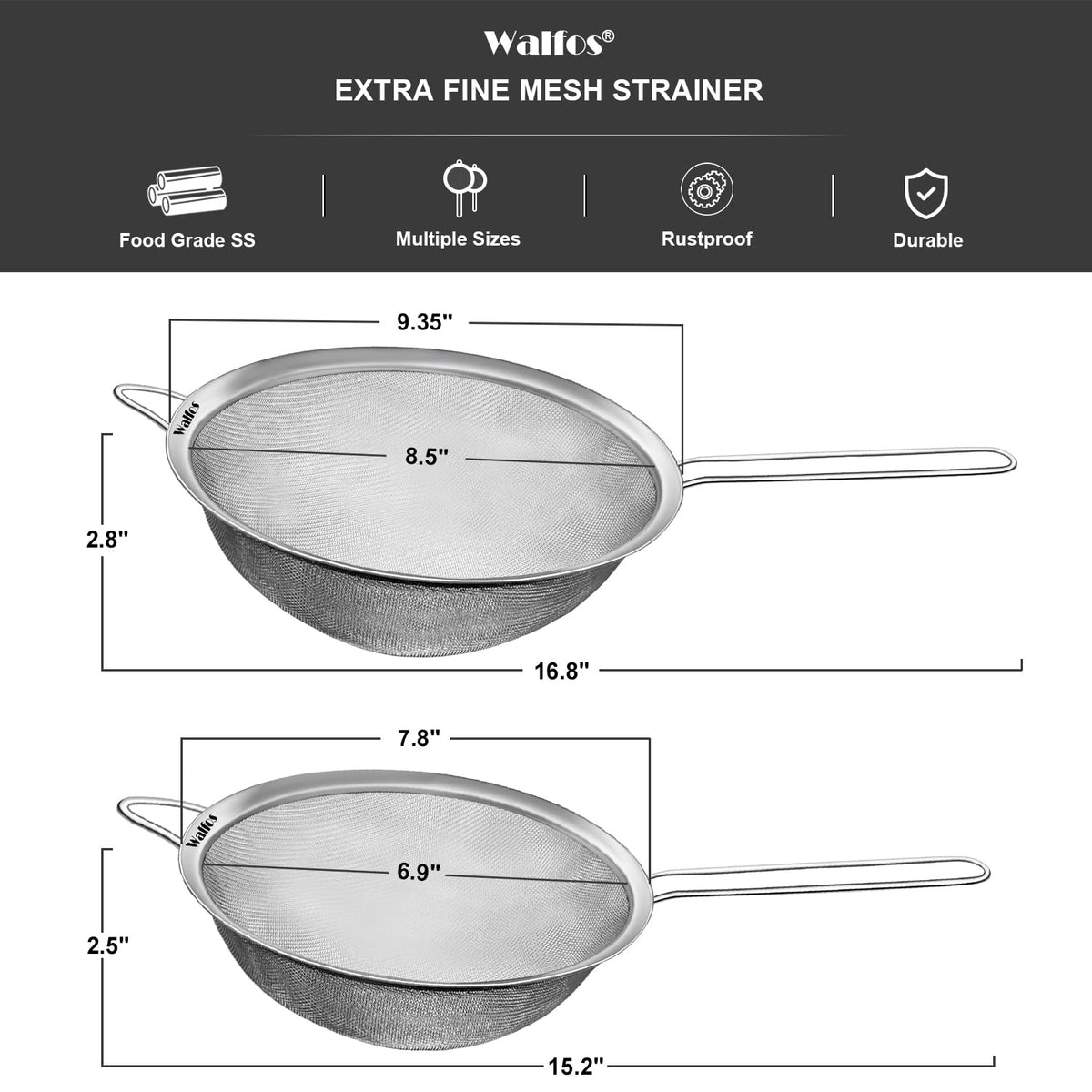 Large Fine Mesh Stainless Steel Strainer Set of 2 L54546