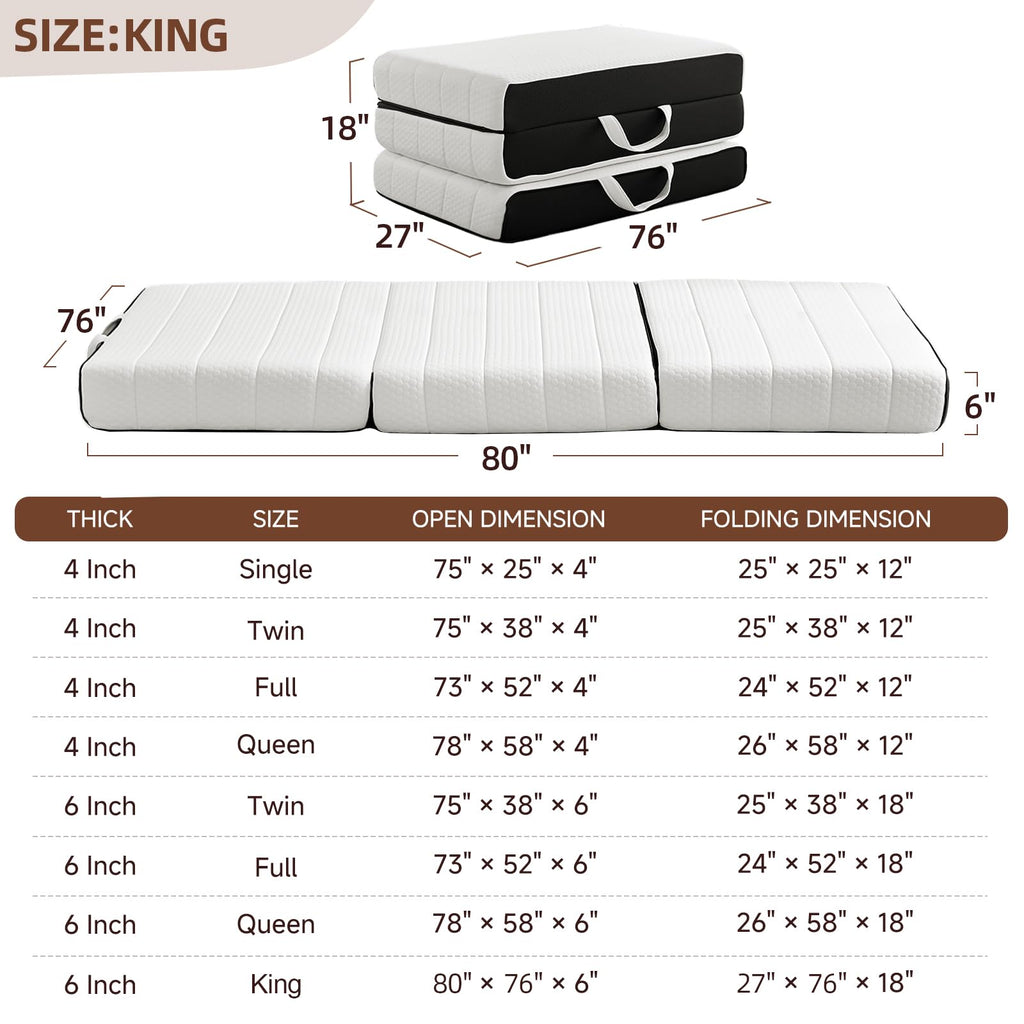King Tri-Fold Memory Foam Mattress with Washable Cover S790
