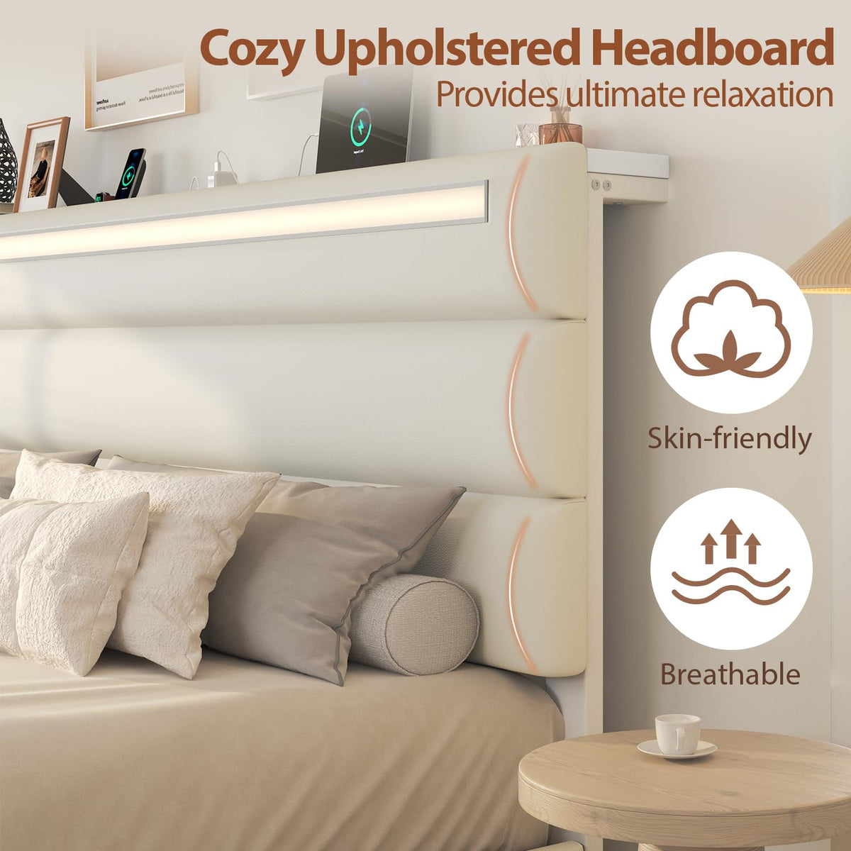 Full Size Bed Frame with LED Lights Headboard C7349