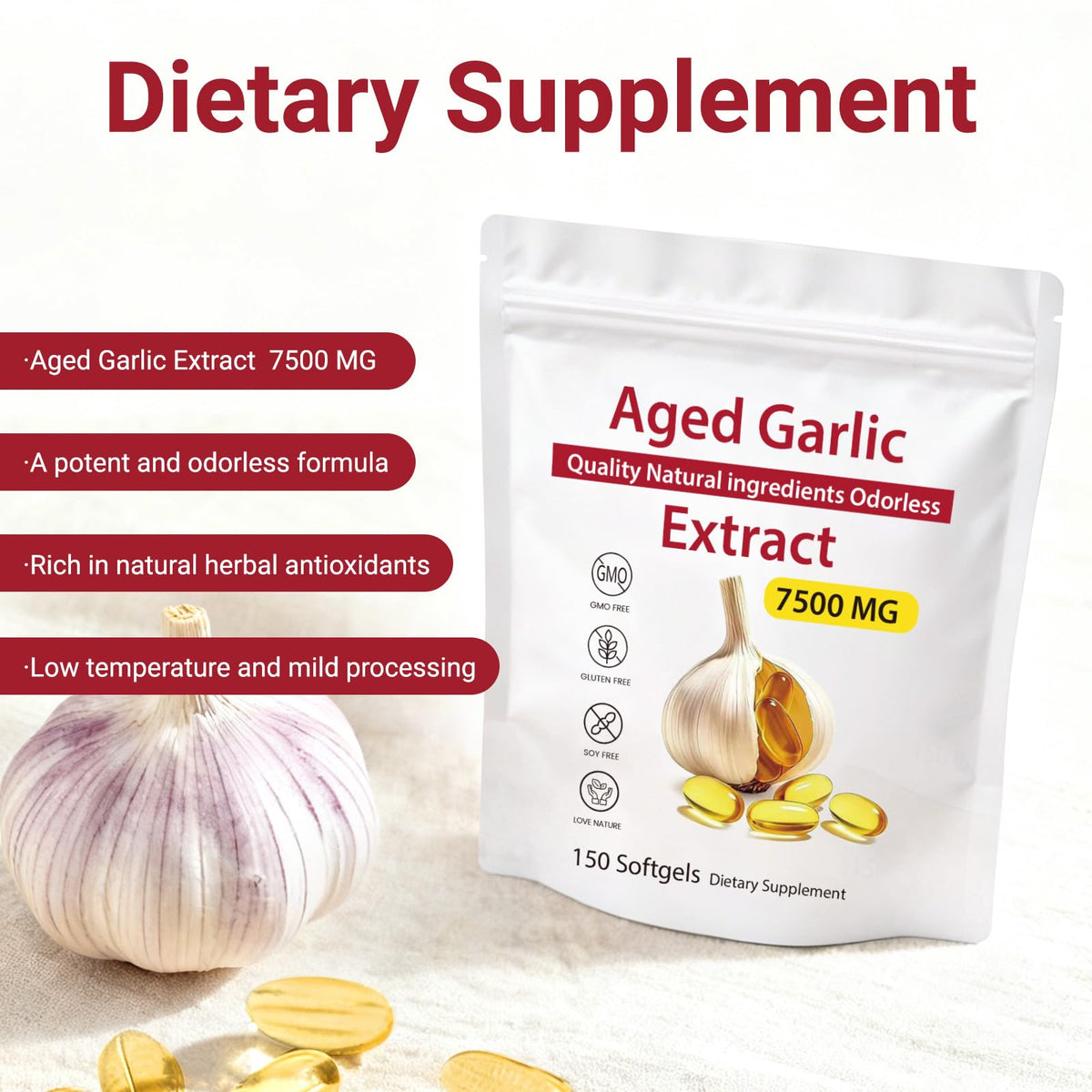 Odorless Aged Garlic Extract 7500mg Softgels J250908