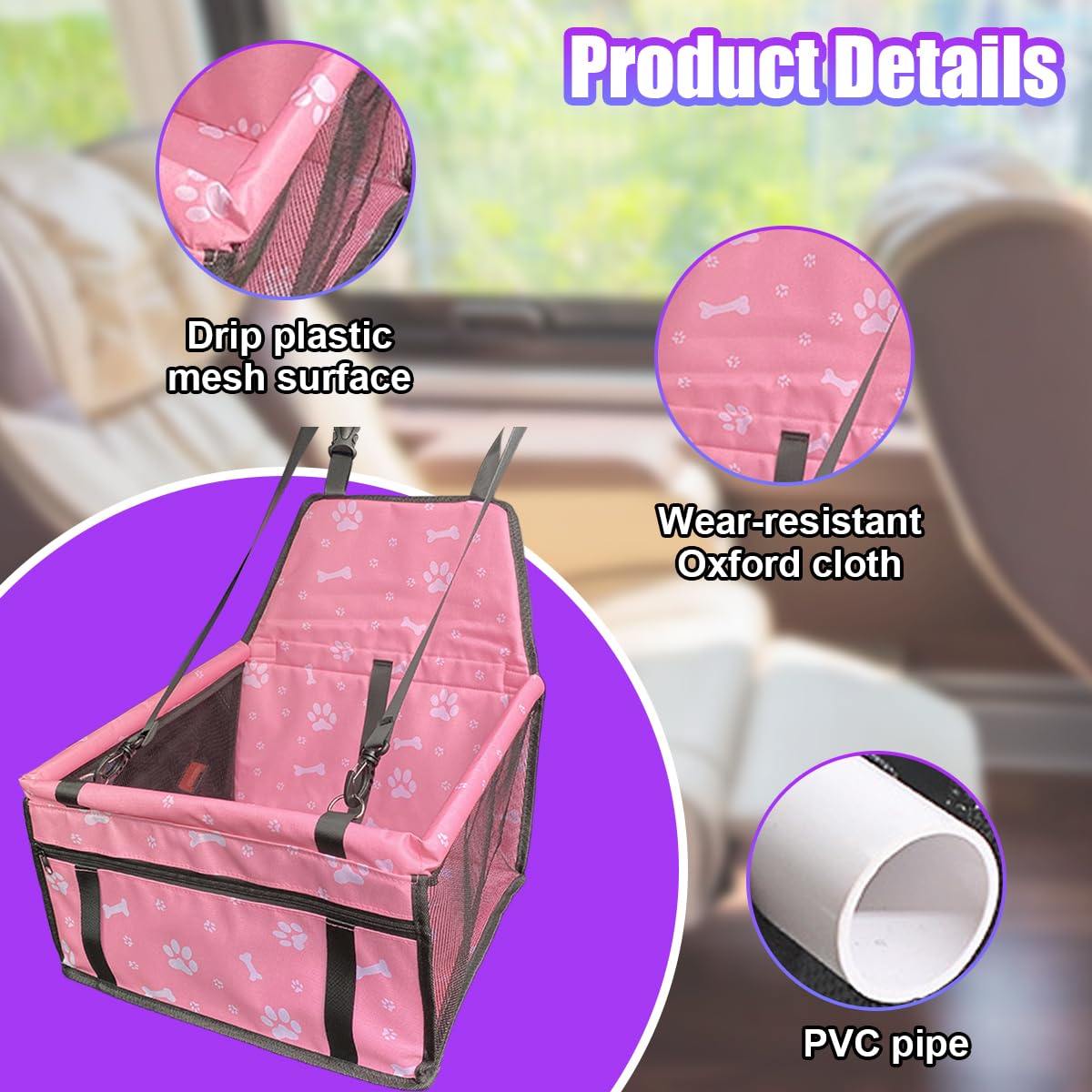 Pink Waterproof Oxford Pet Car Seat O7801