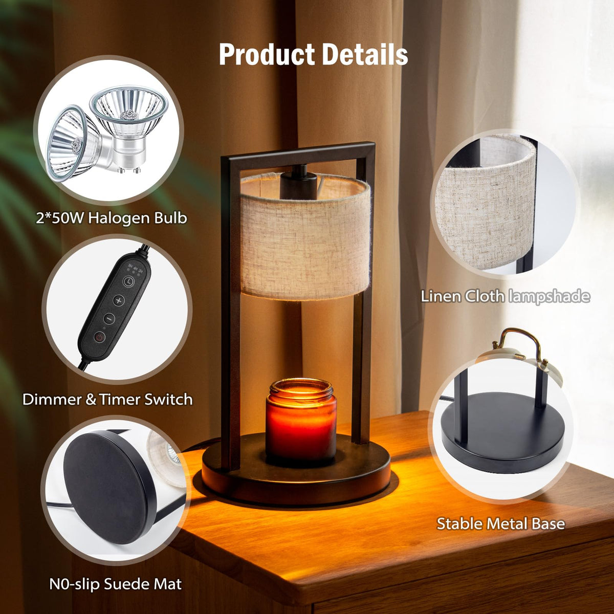 Candle Warmer Lamp with Timer, Dimmable, Beige I55485