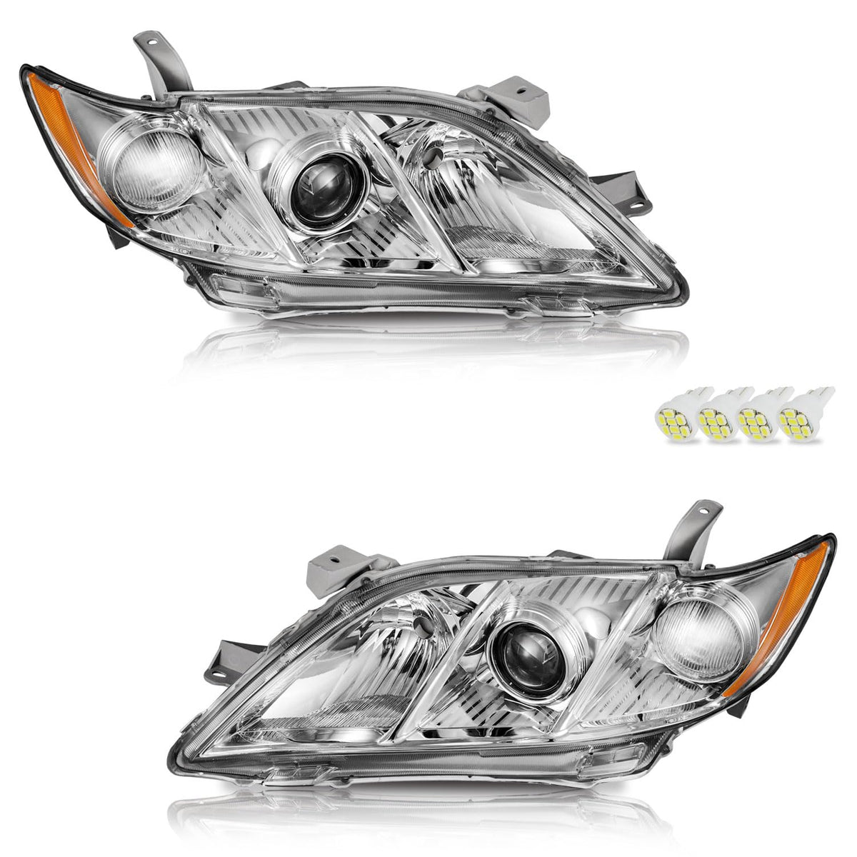 Anti-Fogging Headlights Assembly for Toyota Camry Pair with LED Parking Light Bulbs E7322