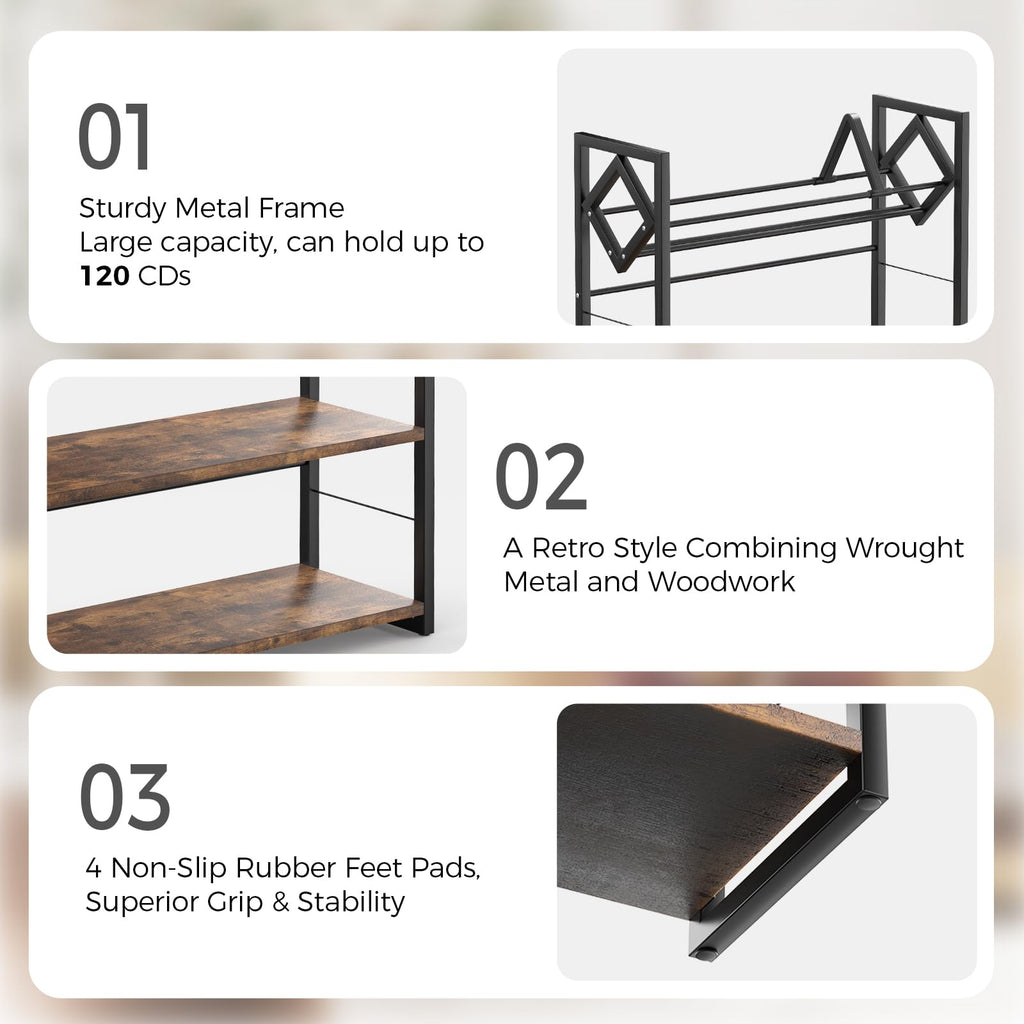 3-Tier Wooden and Metal CD Storage Rack U262363