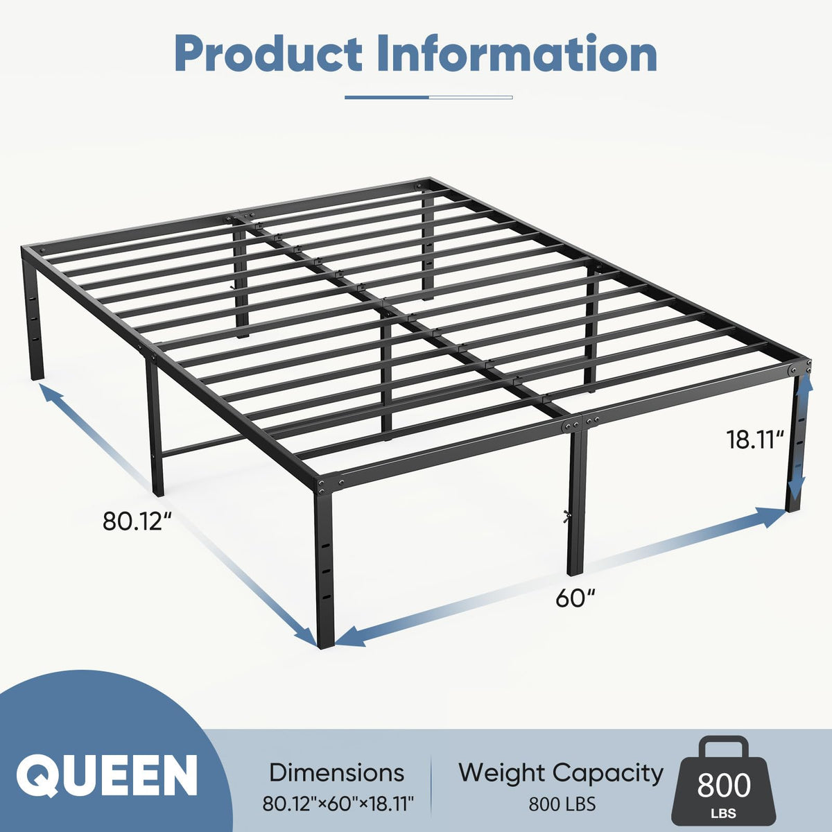 Queen 18 Inch Metal Platform Bed Frame K593