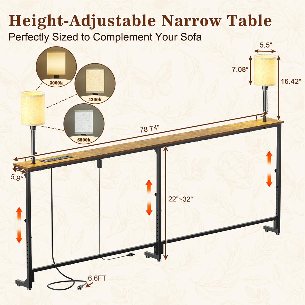 78.8" Long Sofa Table with Lights & Charging Station B199519