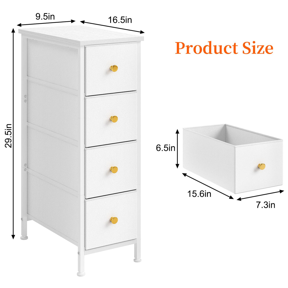 White 4 Fabric Drawer Narrow Storage Cabinet C9103