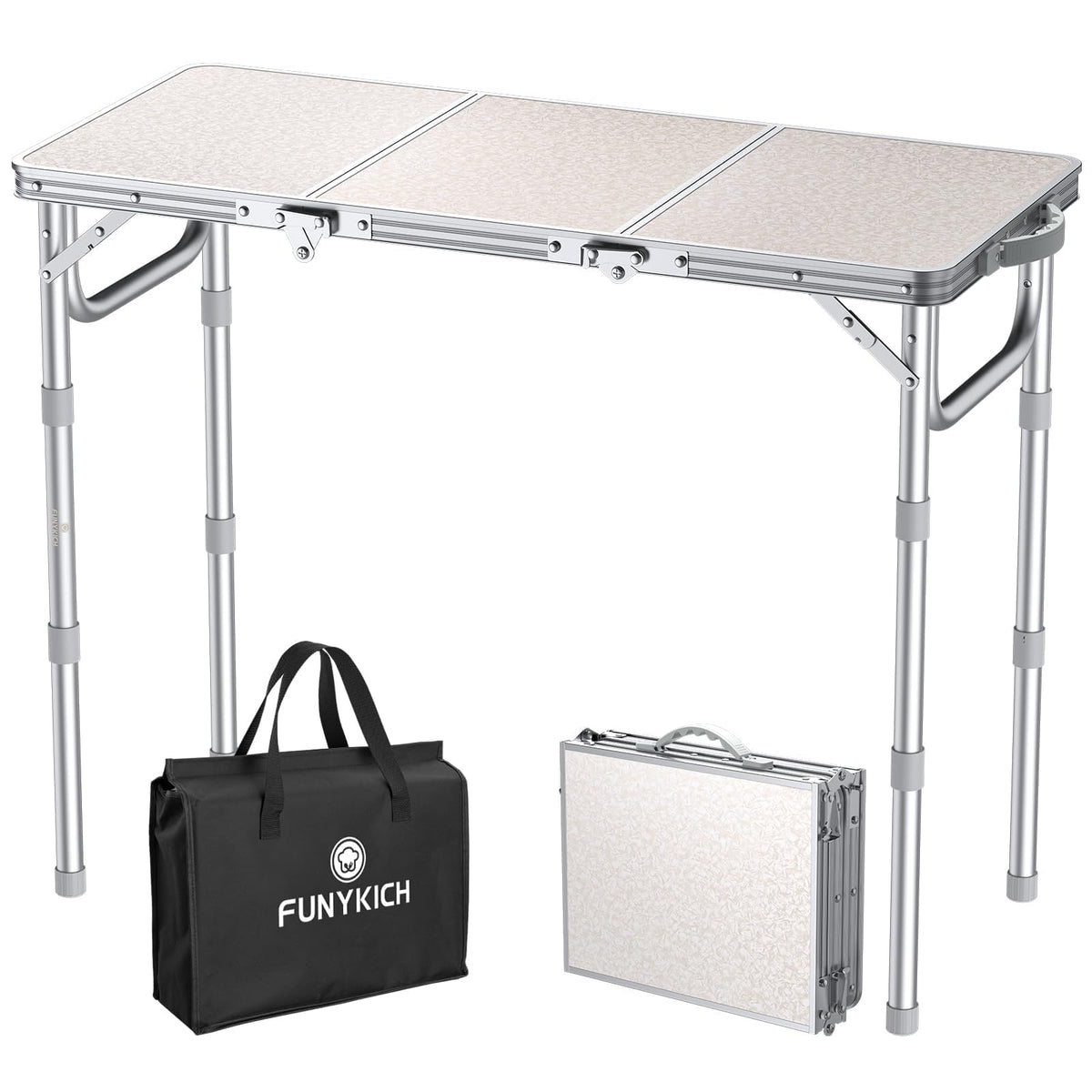 3ft Folding Camping Table, 3 Height Adjustable White H803