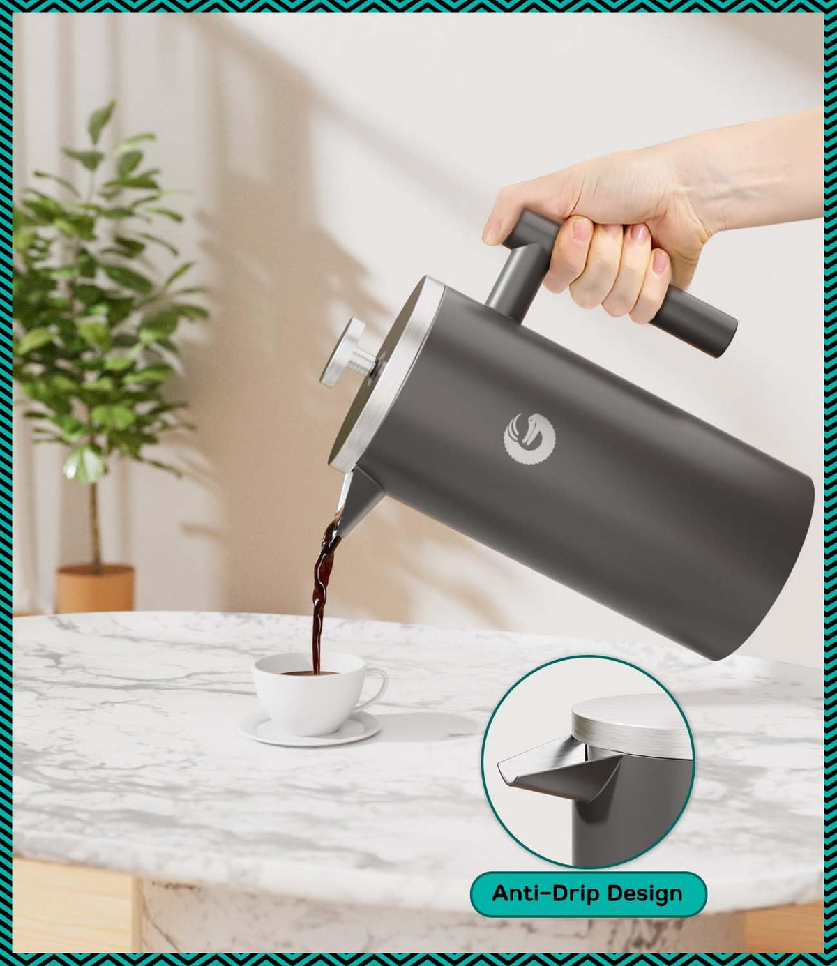 Gray 34 oz French Press Coffee Maker W325245