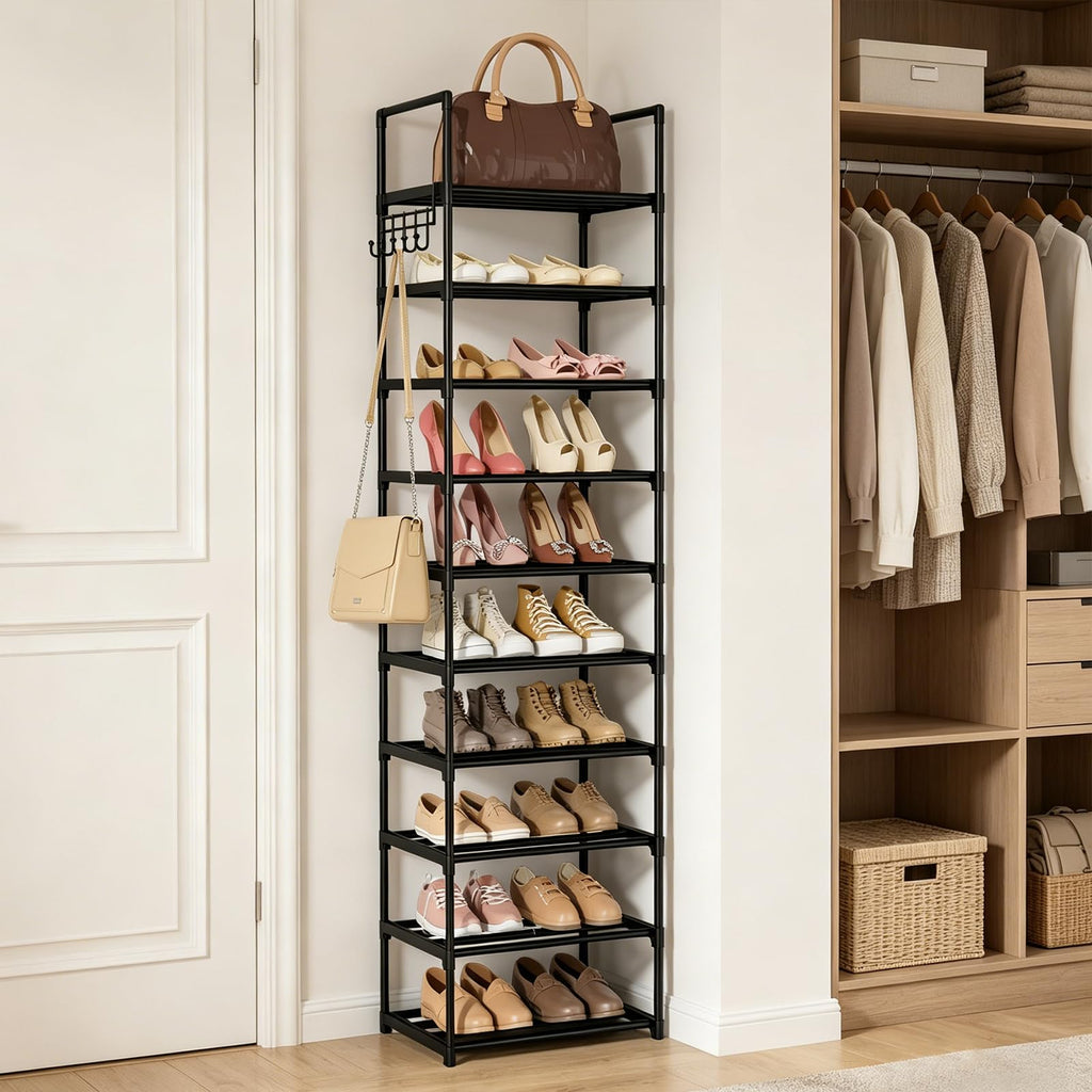 Black 10 Tiers Narrow Shoe Rack F7923
