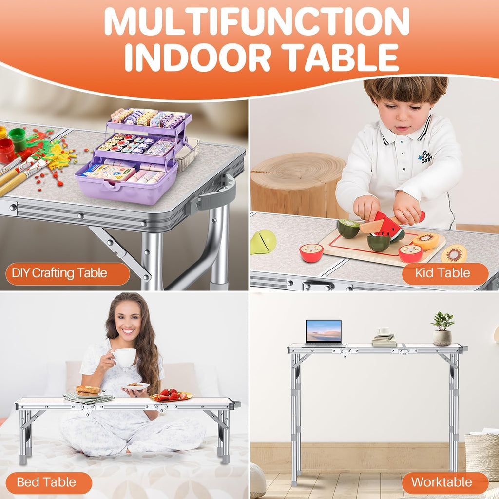 3ft Folding Camping Table, 3 Height Adjustable White H803
