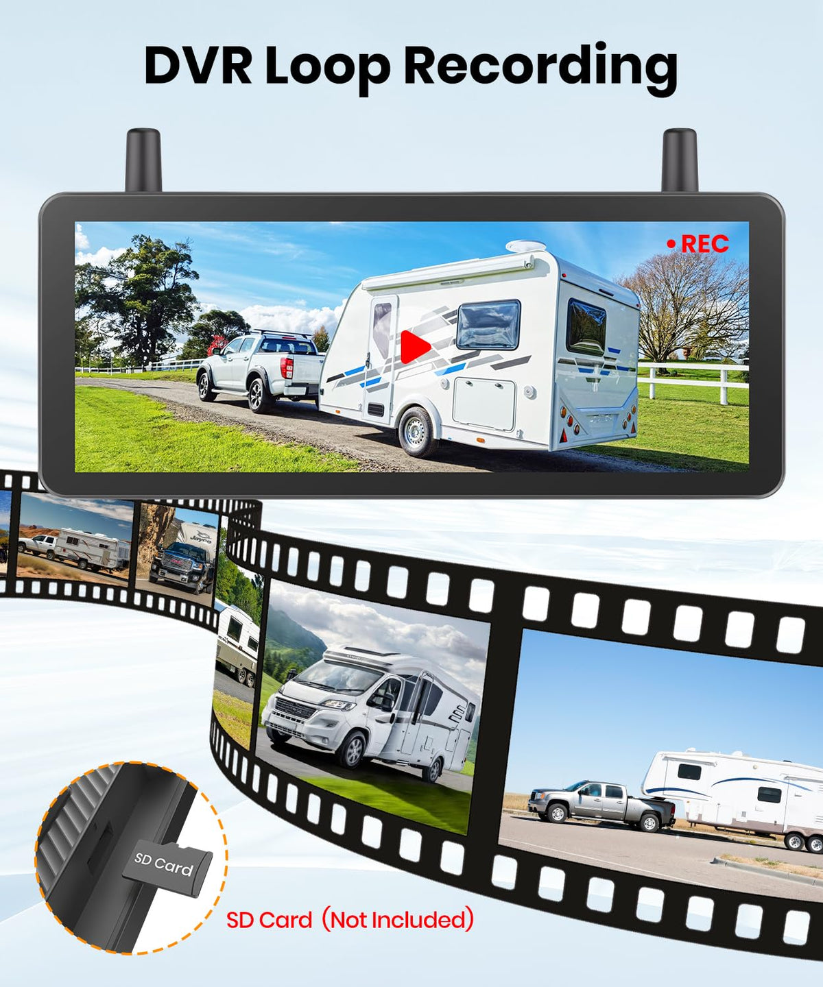 Wireless Backup Camera Solar Magnetic 7.2" 1080P Monitor F713