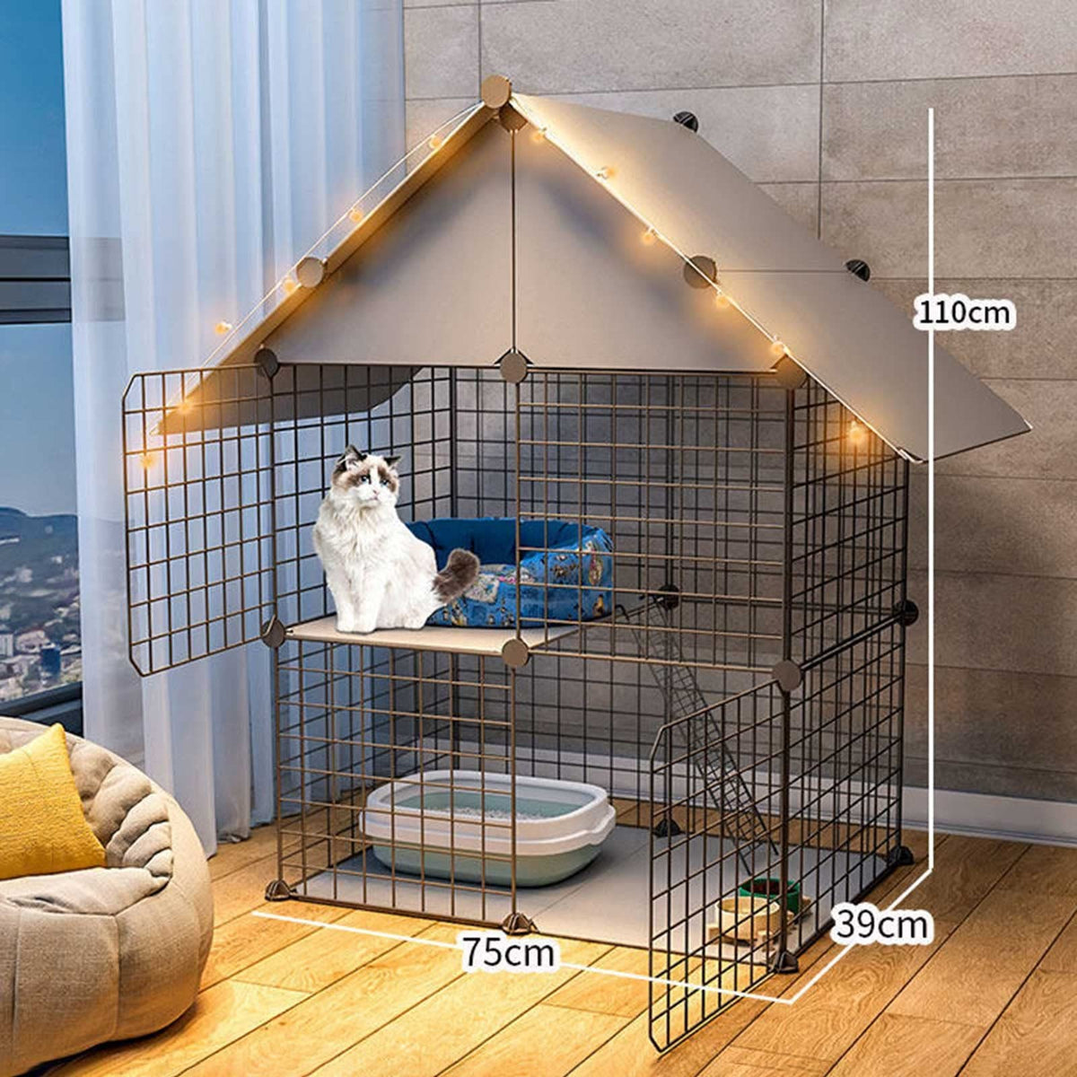 2-Tier Folding Metal Cat Cage with Hammock Y8832