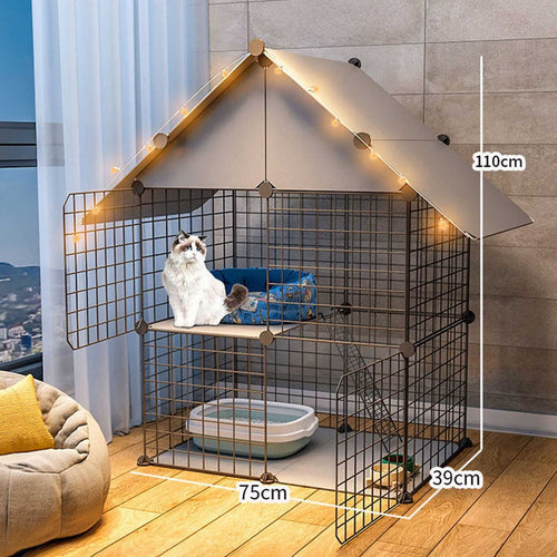 2-Tier Folding Metal Cat Cage with Hammock Y8832
