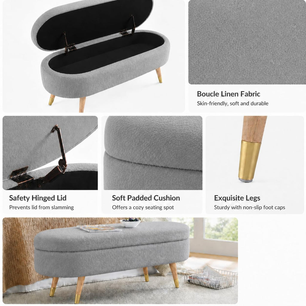 Oval Boucle Storage Ottoman with Wooden Legs G811025