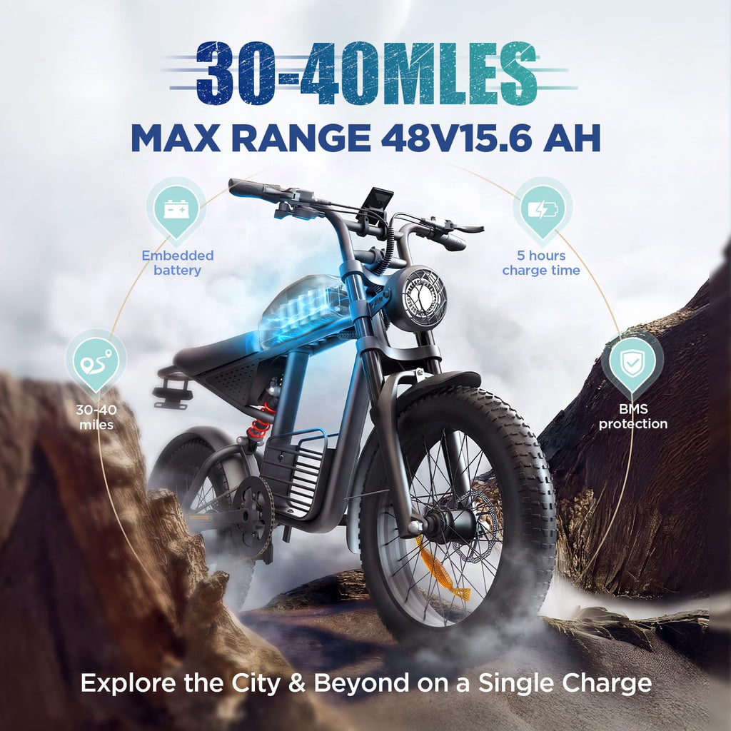 1000W Electric Bike 48V 15Ah 20" Fat Tire 7-Speed J686