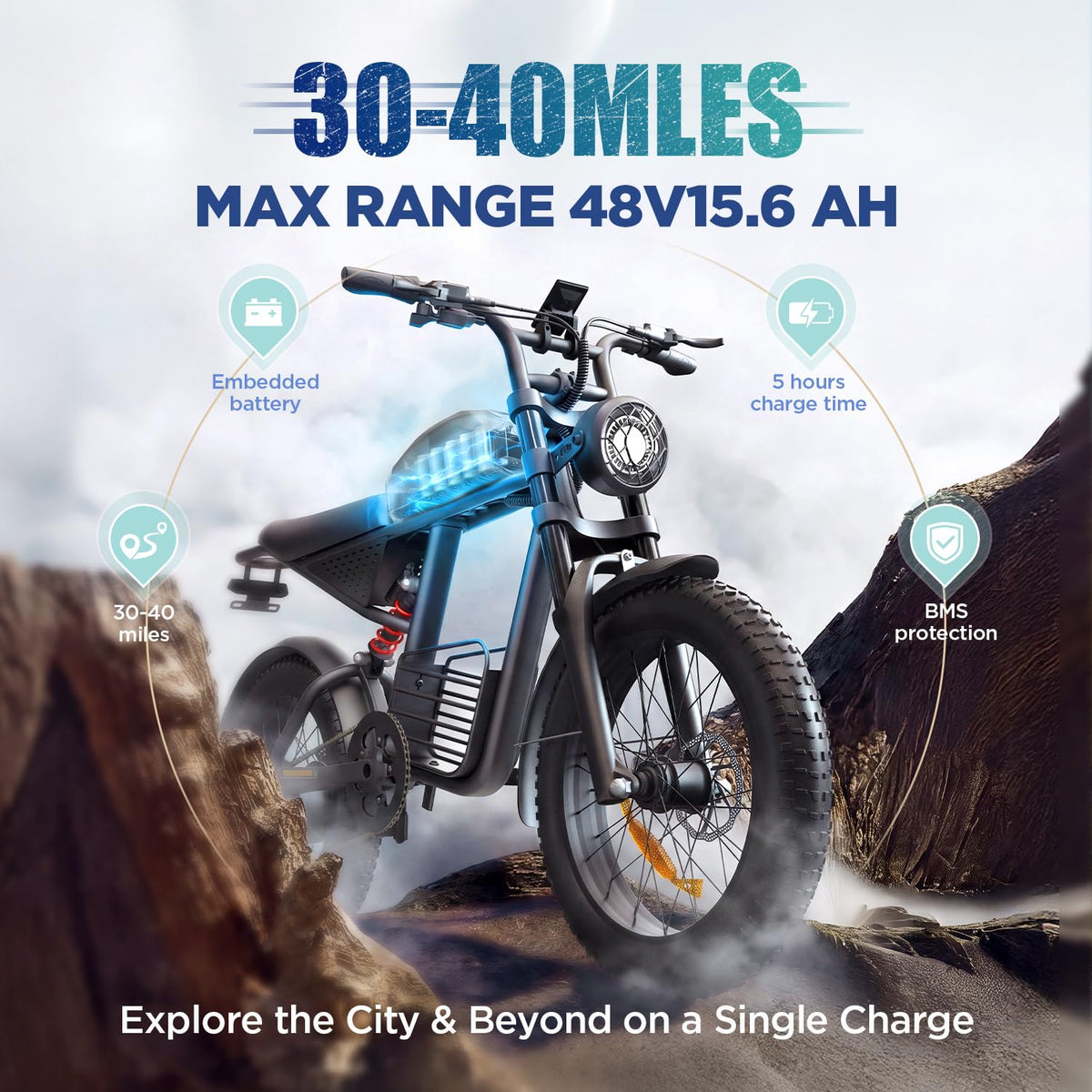 1000W Electric Bike 48V 15Ah 20" Fat Tire 7-Speed J686