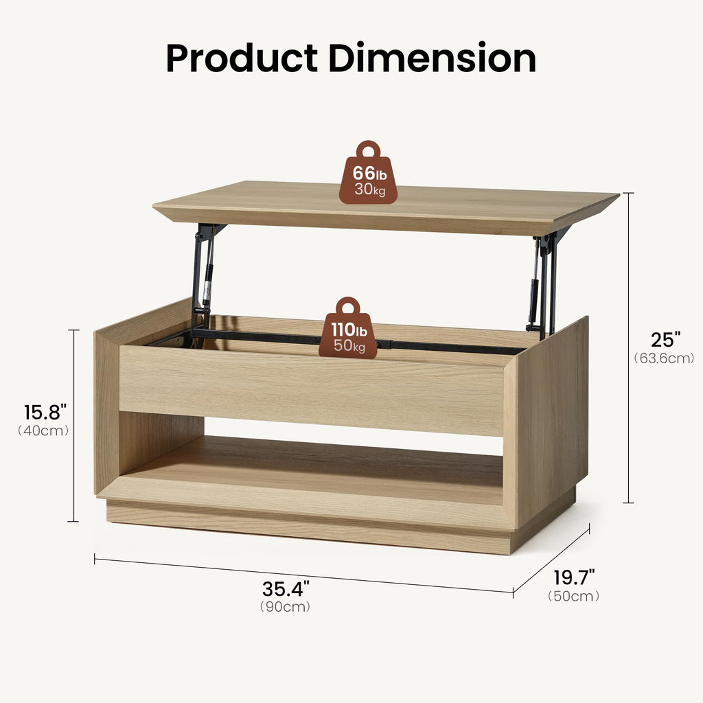 35" Lift Top Wood Coffee Table with Storage P6020