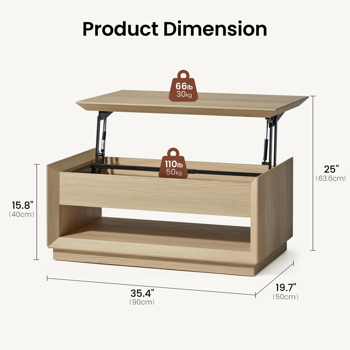 35" Lift Top Wood Coffee Table with Storage P6020