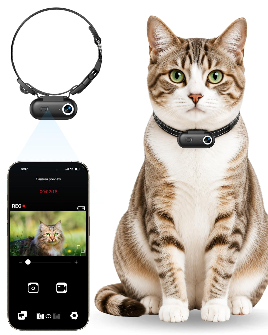 Cat Camera Collar with APP, 1080P HD Pet POV Video Recording Z68178
