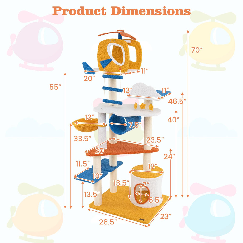 70 inch Multi-Level Cat Tree Tower with Scratching Posts D759