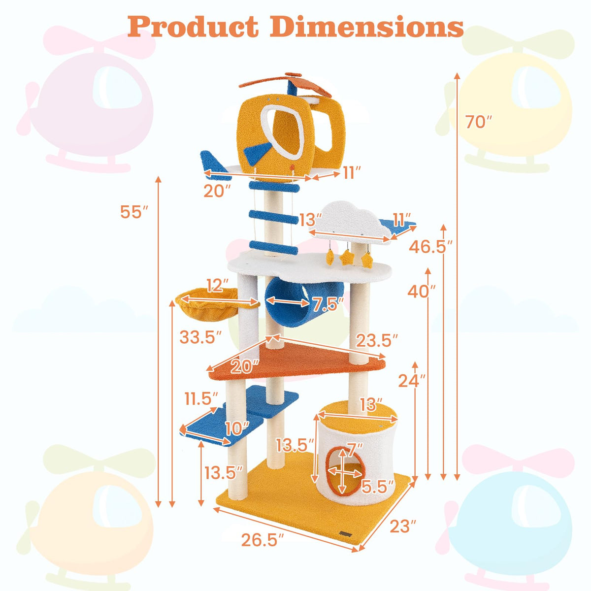70 inch Multi-Level Cat Tree Tower with Scratching Posts D759
