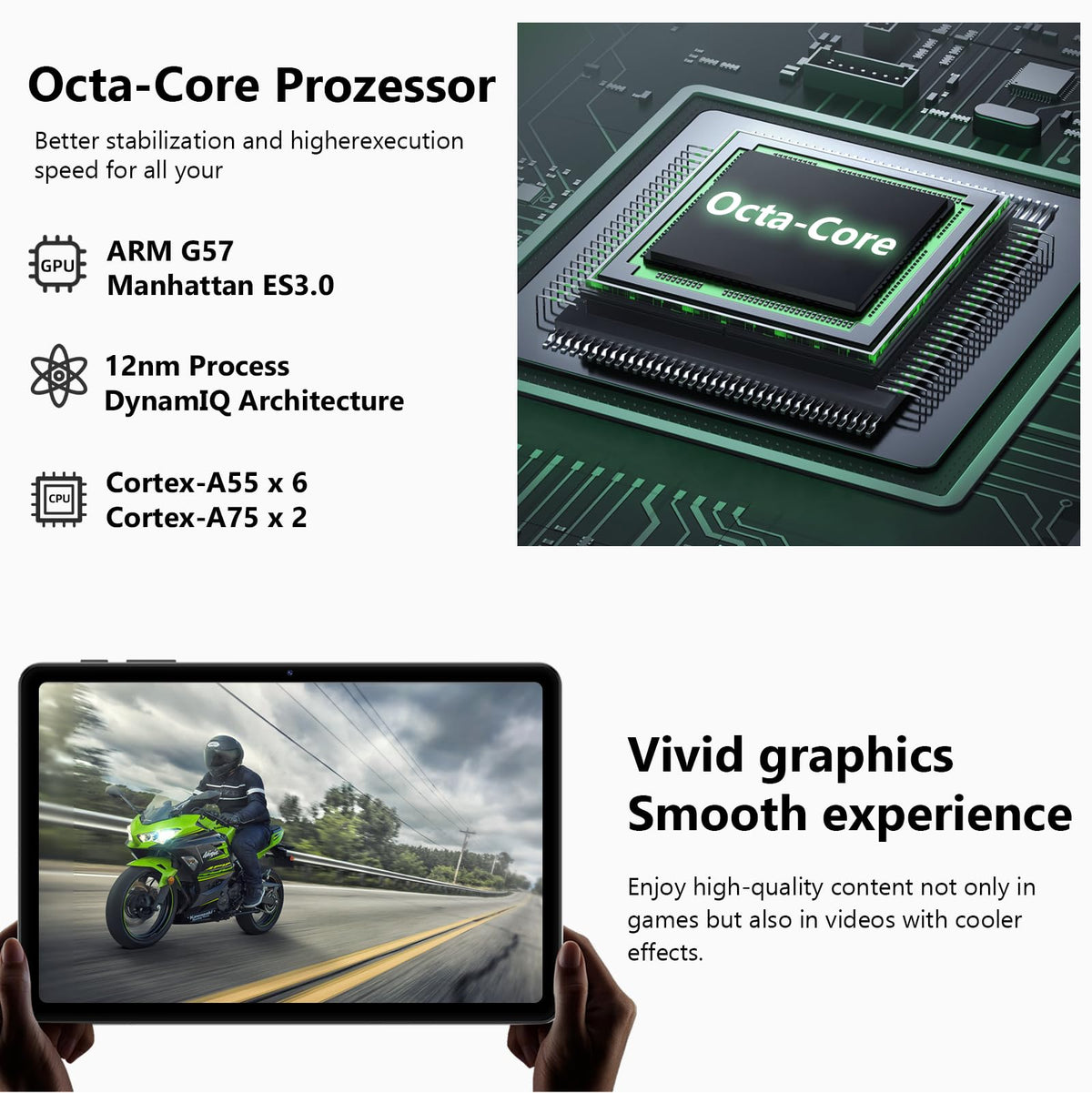 10 Inch Octa-Core Tablet with Keyboard Case Mouse Stylus D638