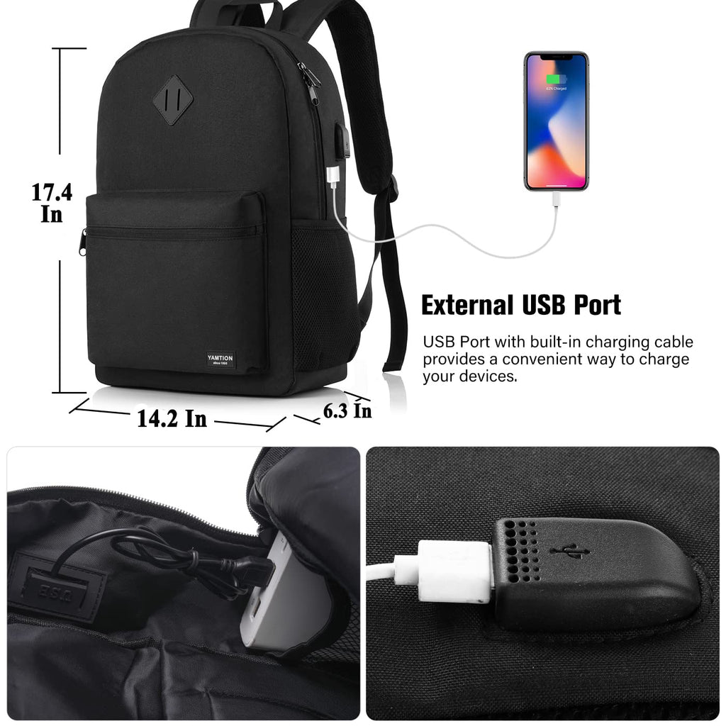 Black 15.6 Inch Laptop Backpack with USB Charger L38858