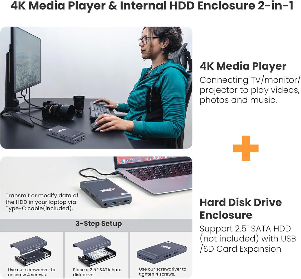 4K 60Hz H.265 Ultra HD Digital Media Player & HDD Enclosure 2 in 1 K531