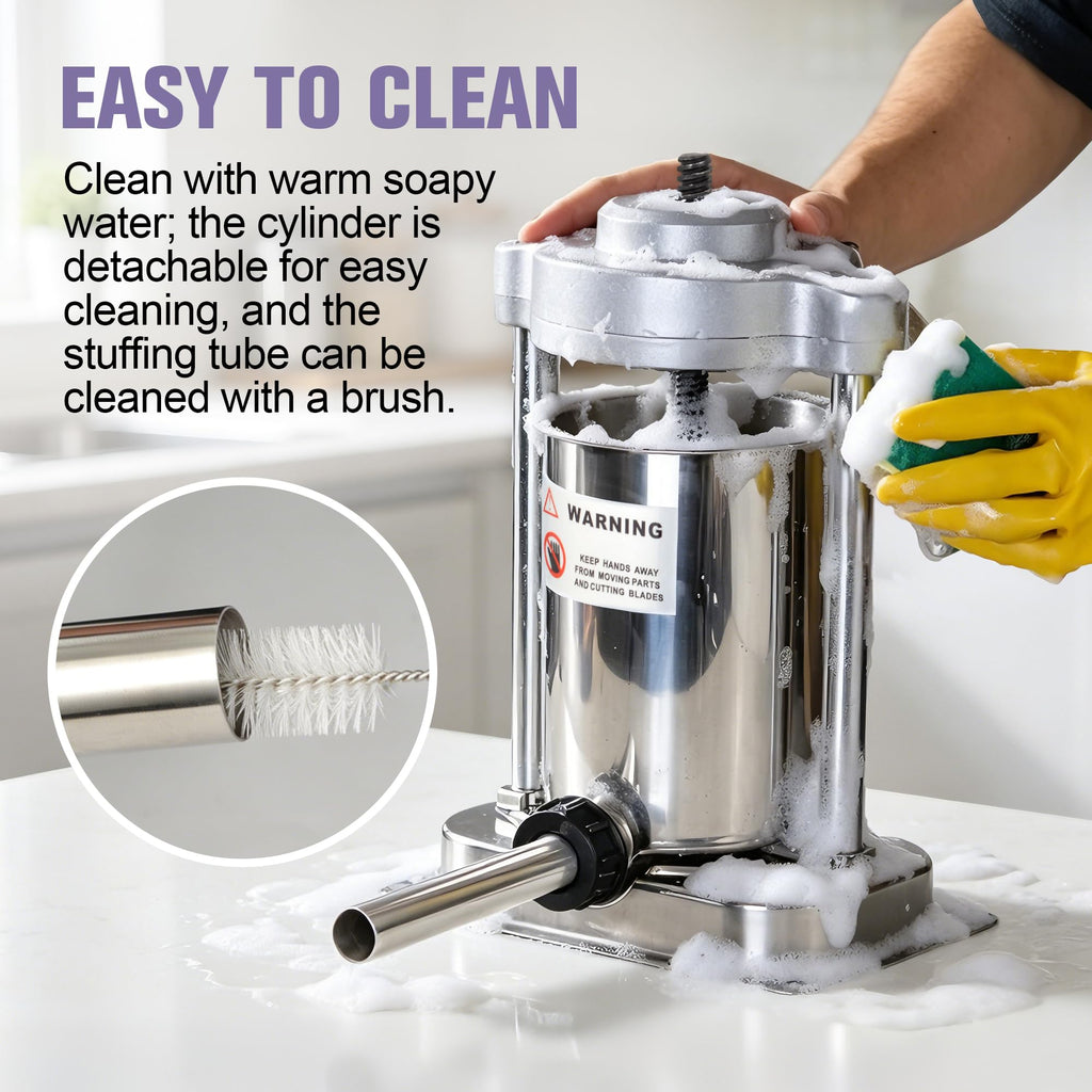 5lb Stainless Steel Sausage Stuffer with 3 Stuffing Tubes O6163