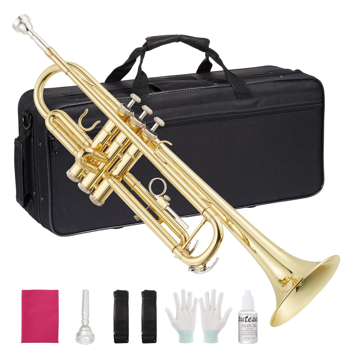 Brass Standard Trumpets with Bag, Mouthpiece, Strap, Gloves, Cleaning Cloth, Trumpet Oil V227825