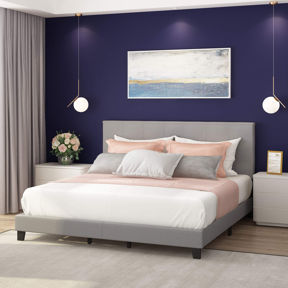 California King Upholstered Platform Bed Frame A662