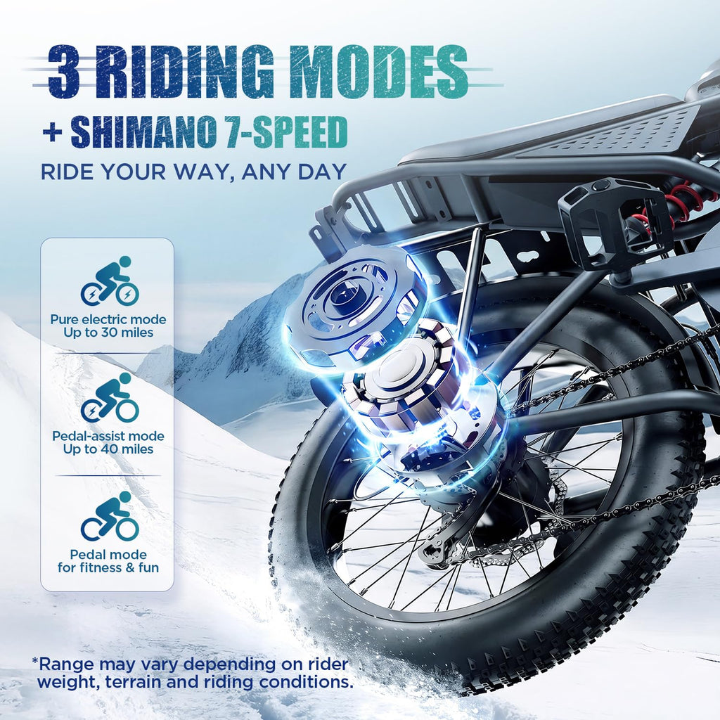 1000W Electric Bike 48V 15Ah 20" Fat Tire 7-Speed J686