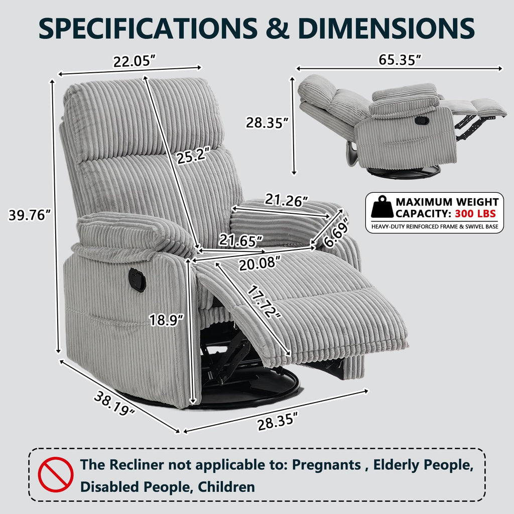 360° Swivel Rocking Corduroy Recliner V499173