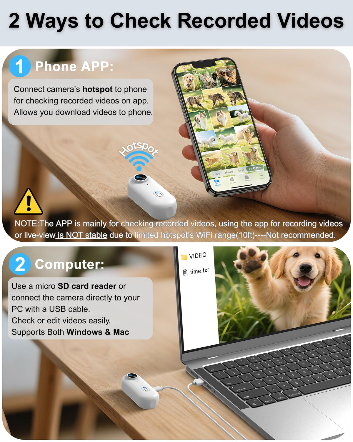 Cat Camera Collar with APP, 1080P HD Pet POV Video Recording Z68178
