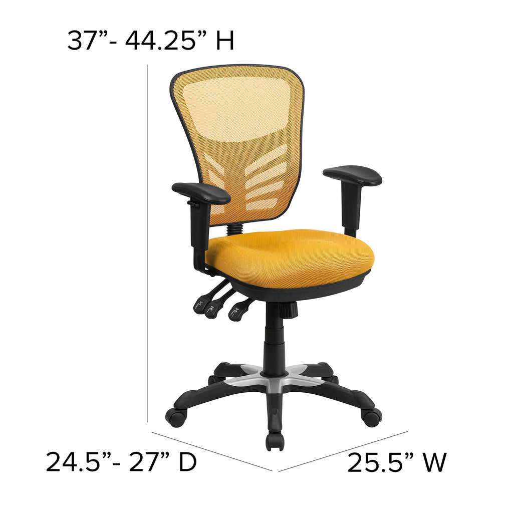 Yellow-Orange Mesh Ergonomic Office Chair with Adjustable Arms I617