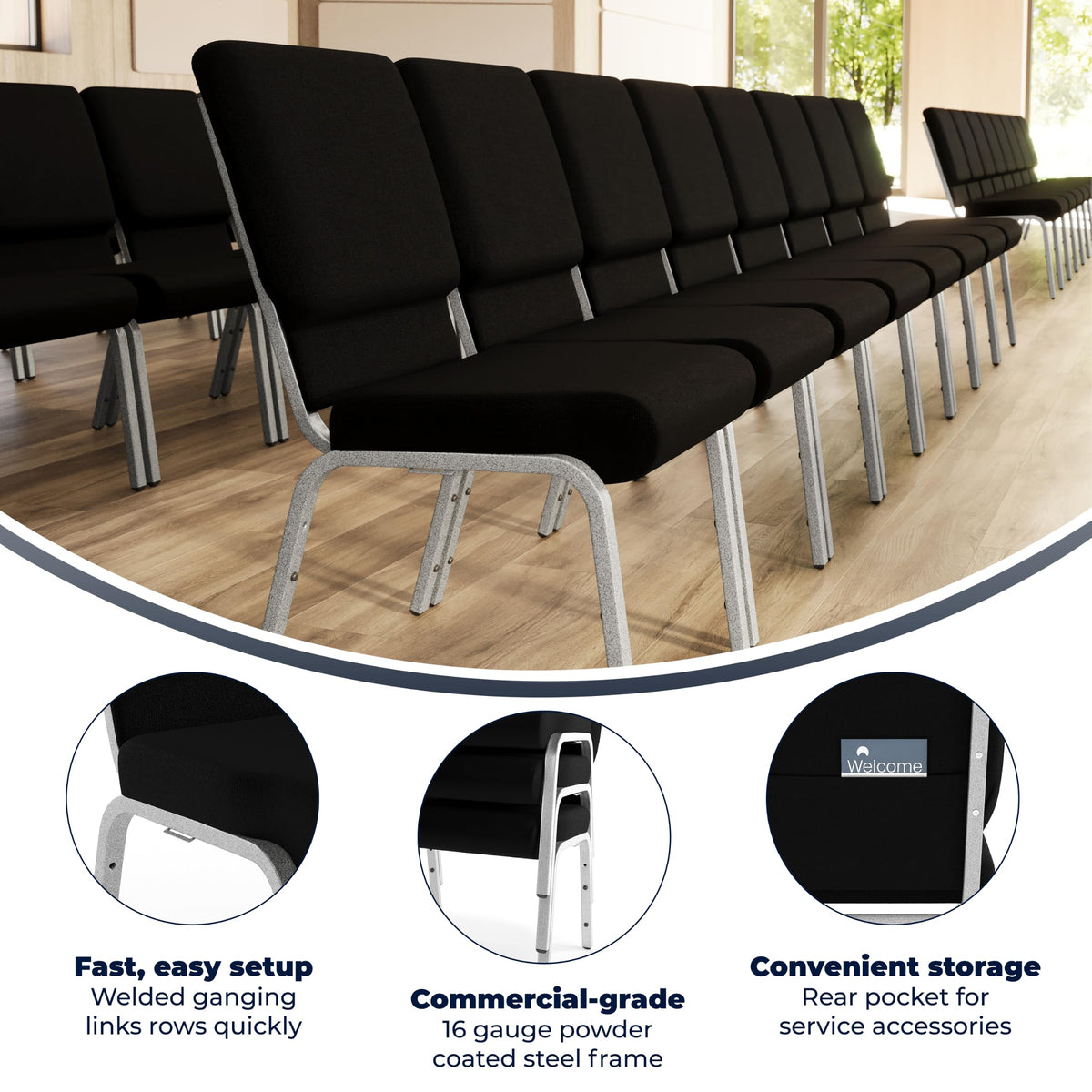 4 Pack Black Fabric Stacking Church Chair B649