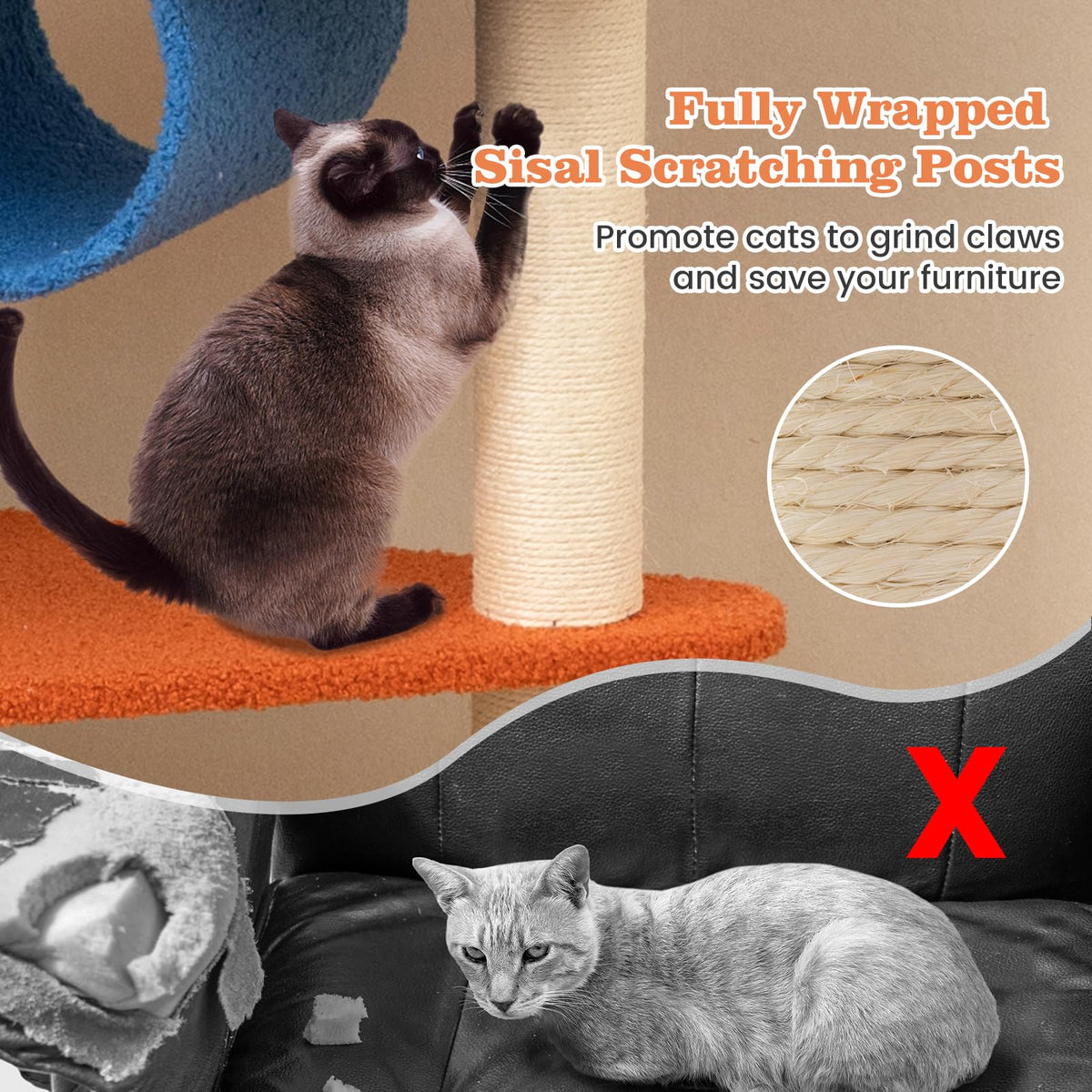 70 inch Multi-Level Cat Tree Tower with Scratching Posts D759
