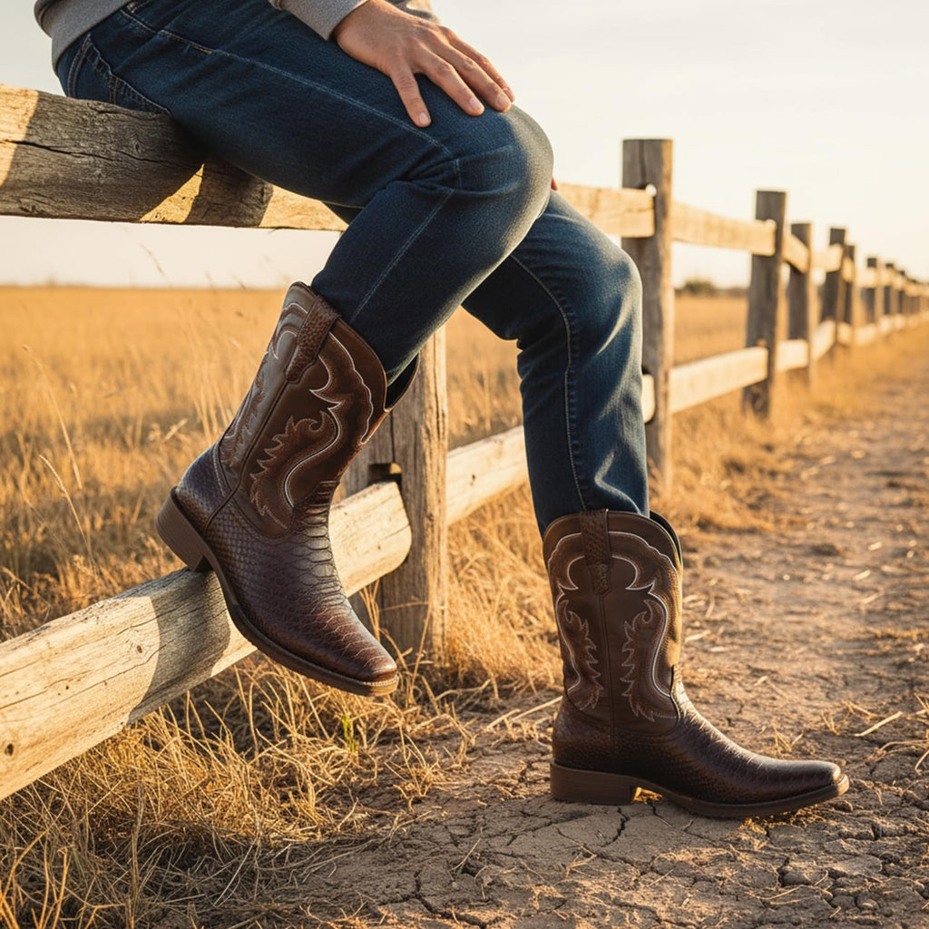 Cowboy Boots for Men Square Toe Mid Calf M1688