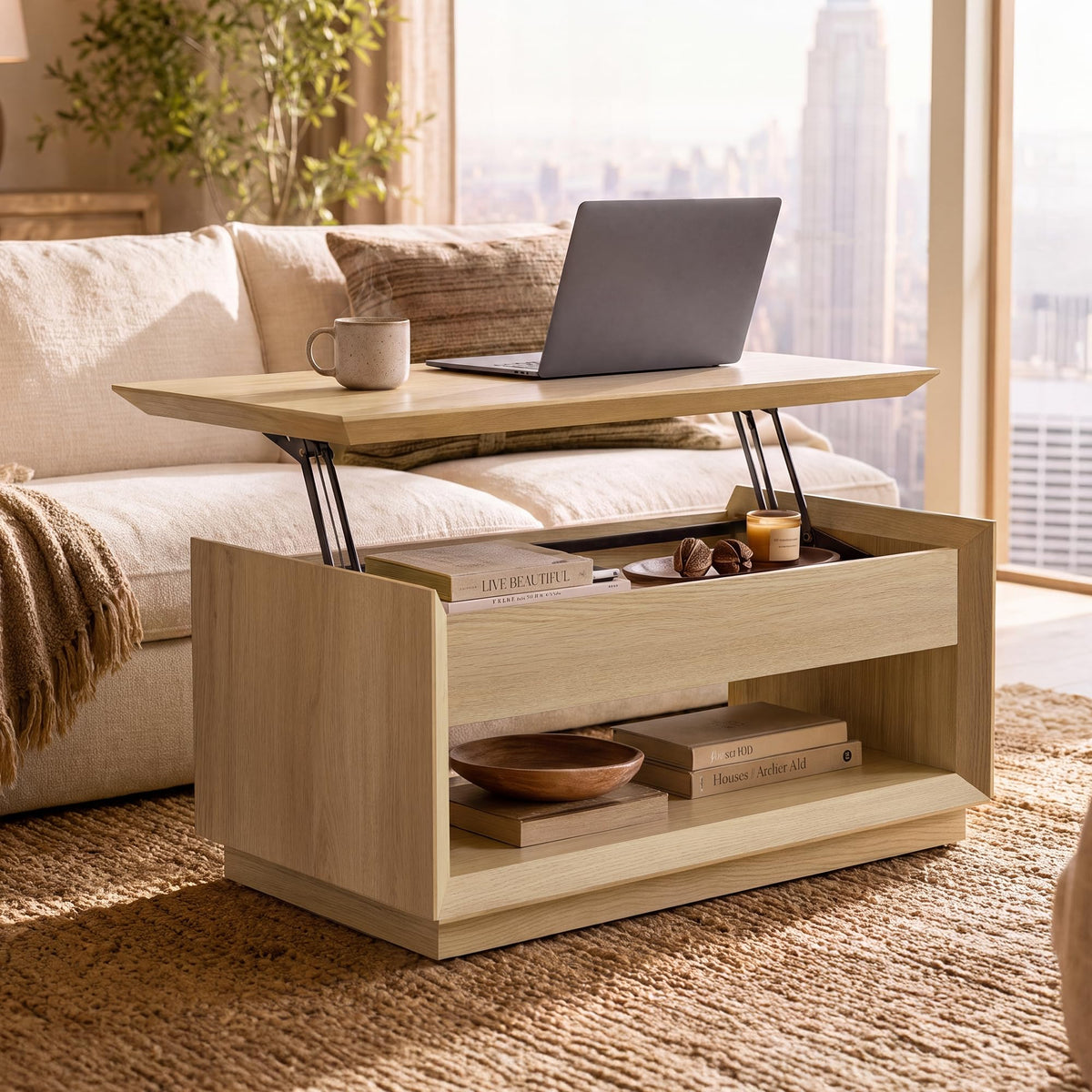 35" Lift Top Wood Coffee Table with Storage P6020