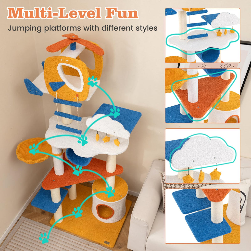 70 inch Multi-Level Cat Tree Tower with Scratching Posts D759