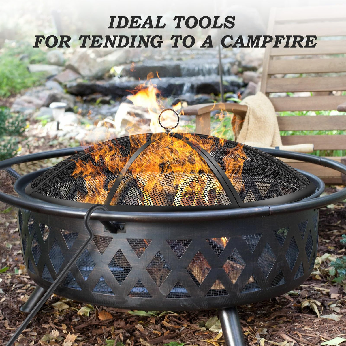 30 Inch Heavy Duty Metal Mesh Fire Pit Spark Screen with Handle & Poker G49947
