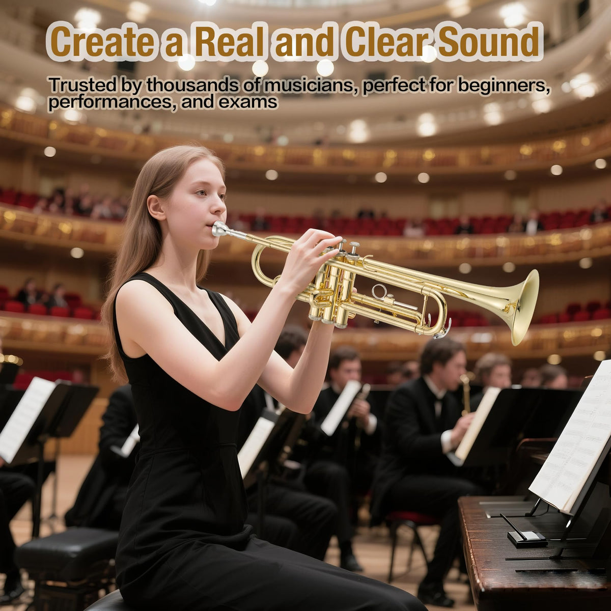 Brass Standard Trumpets with Bag, Mouthpiece, Strap, Gloves, Cleaning Cloth, Trumpet Oil V227825