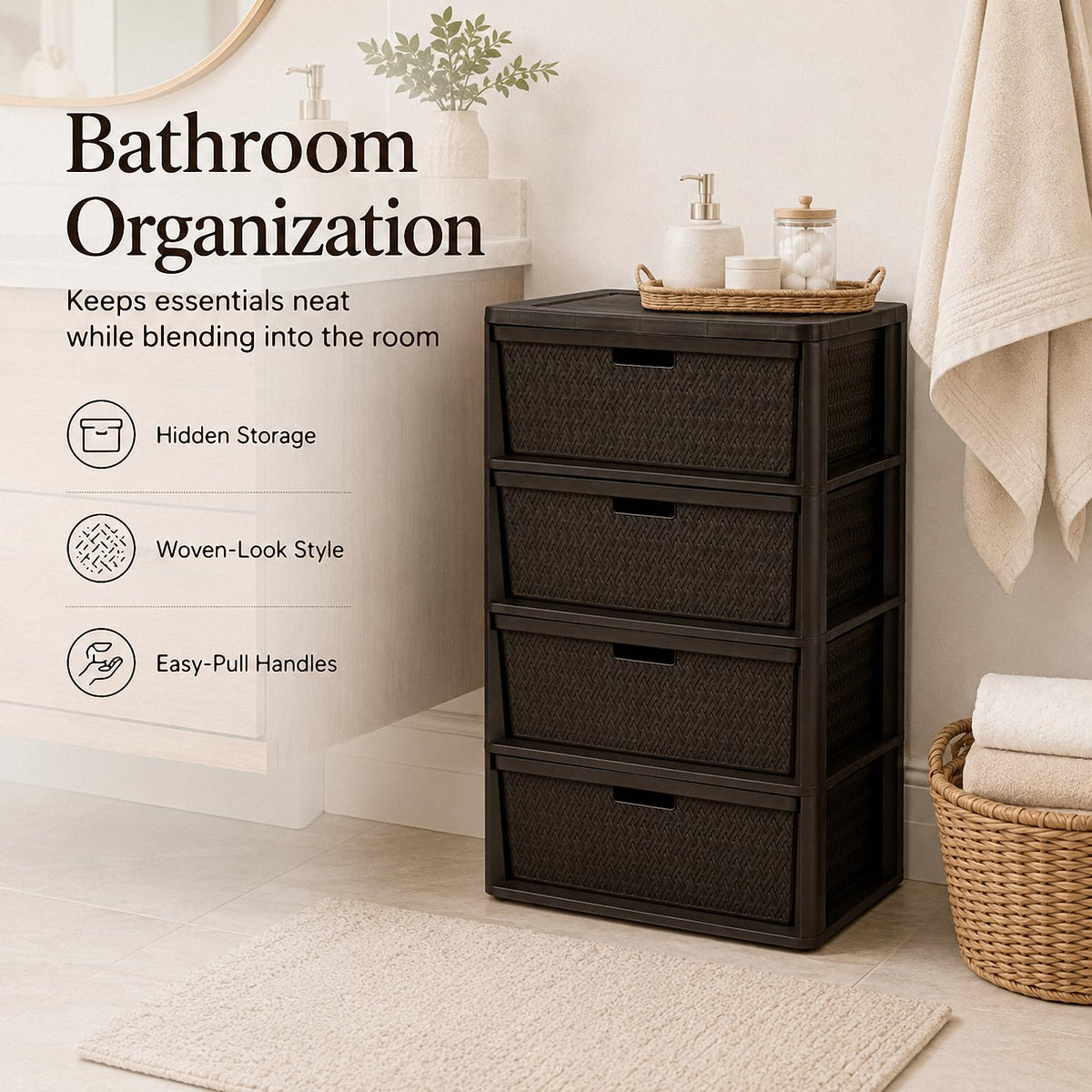 4 Drawer Brown Plastic Storage Tower N68664