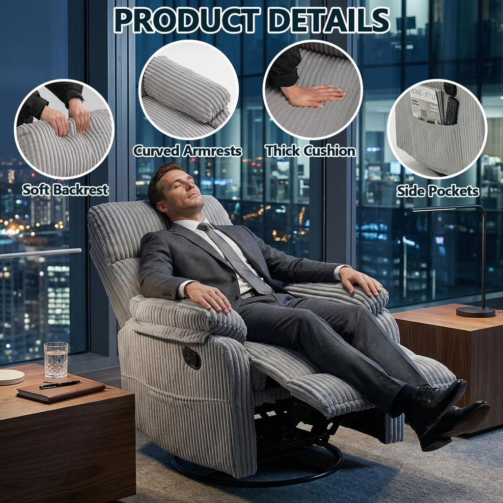 360° Swivel Rocking Corduroy Recliner V499173