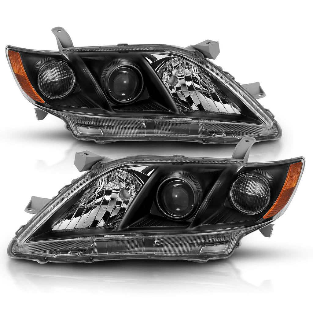 2007-2009 Toyota Camry Black Projector Headlight Assembly Pair E6810