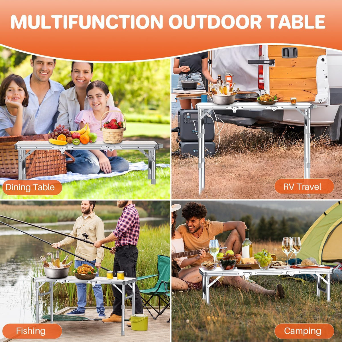 3ft Folding Camping Table, 3 Height Adjustable White H803