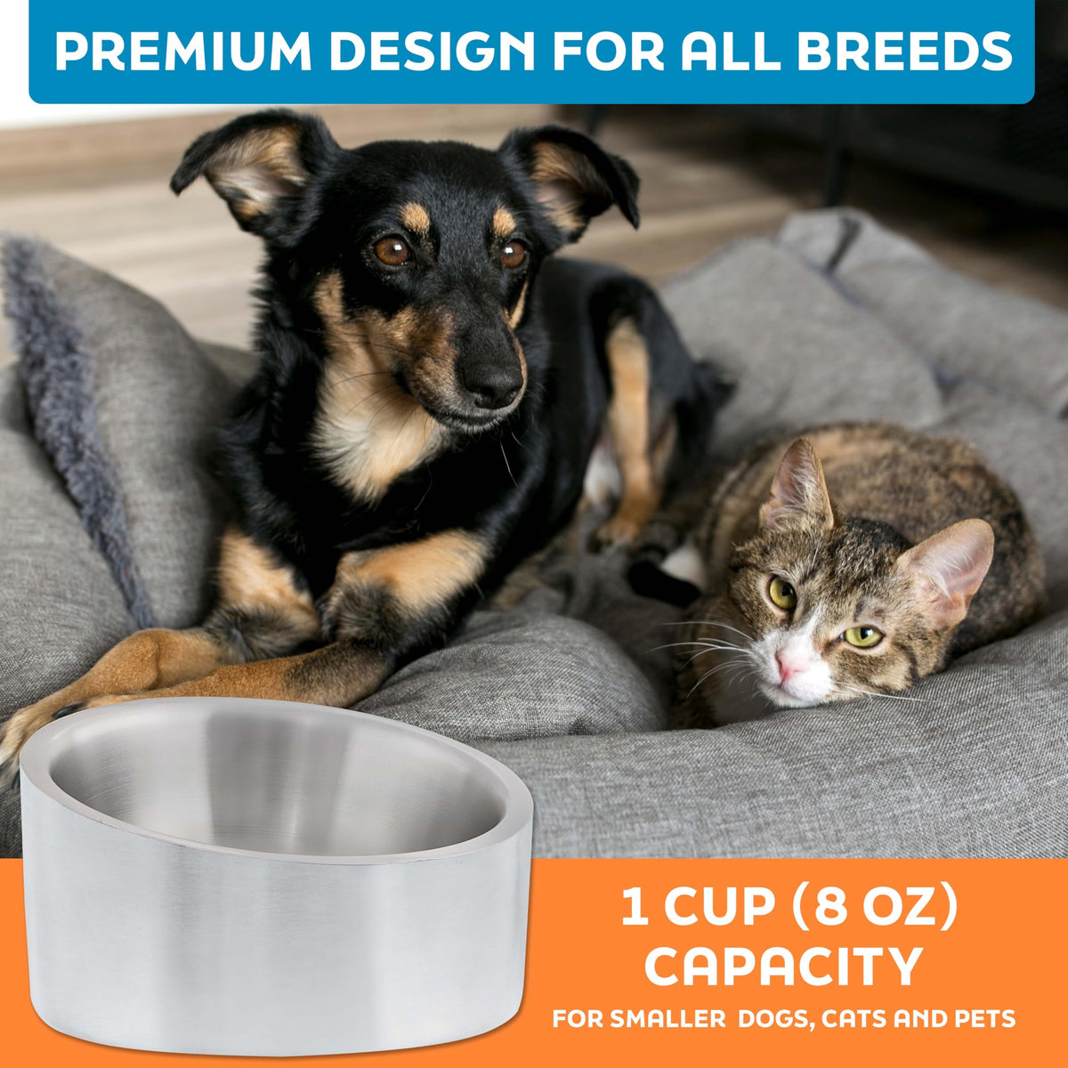Stainless Steel Slanted Dog Cat Food Bowl 8 oz U37722