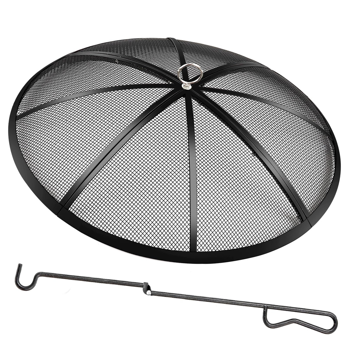 30 Inch Heavy Duty Metal Mesh Fire Pit Spark Screen with Handle & Poker G49947